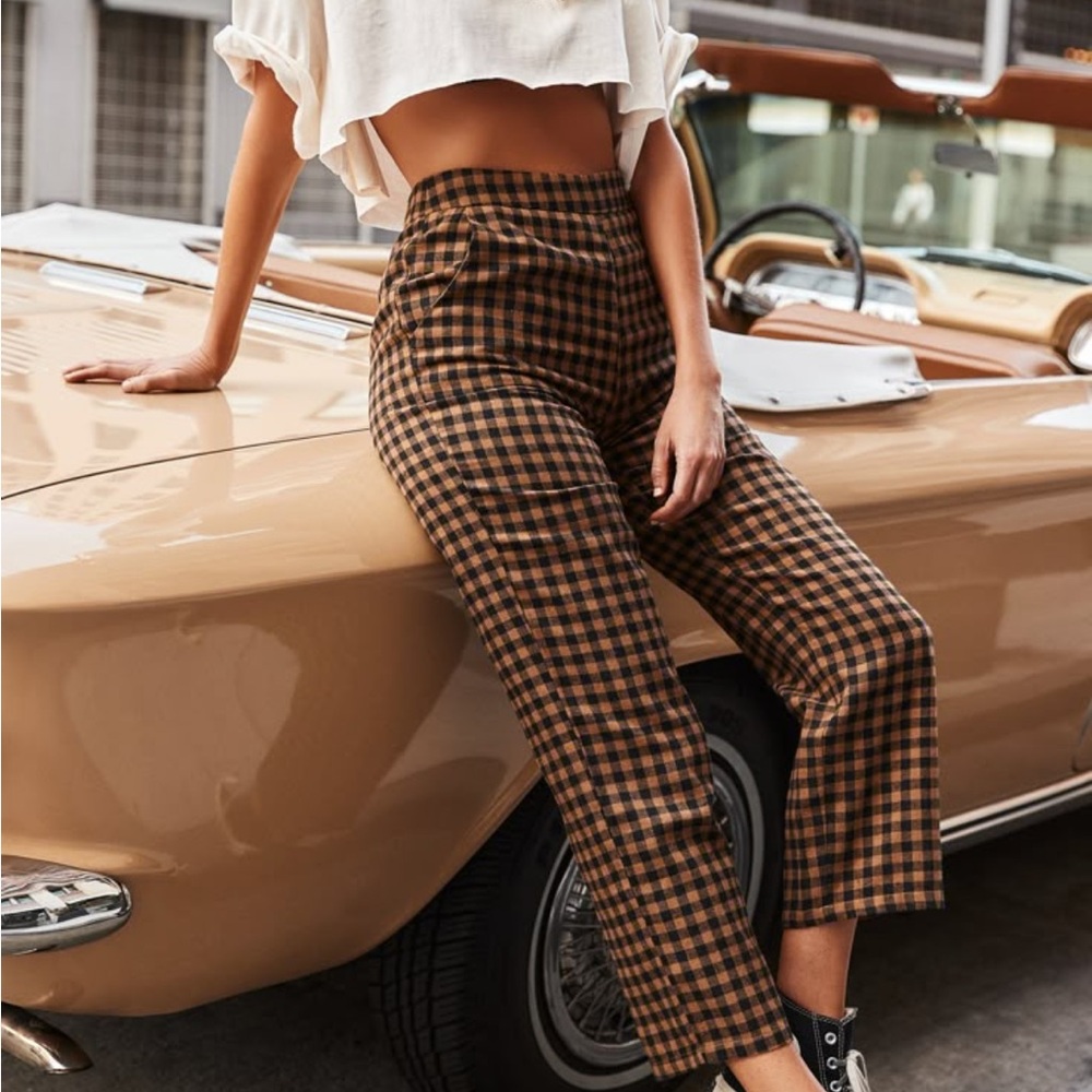 12th Tribe Brown Checkered Capris, Size S/ 0